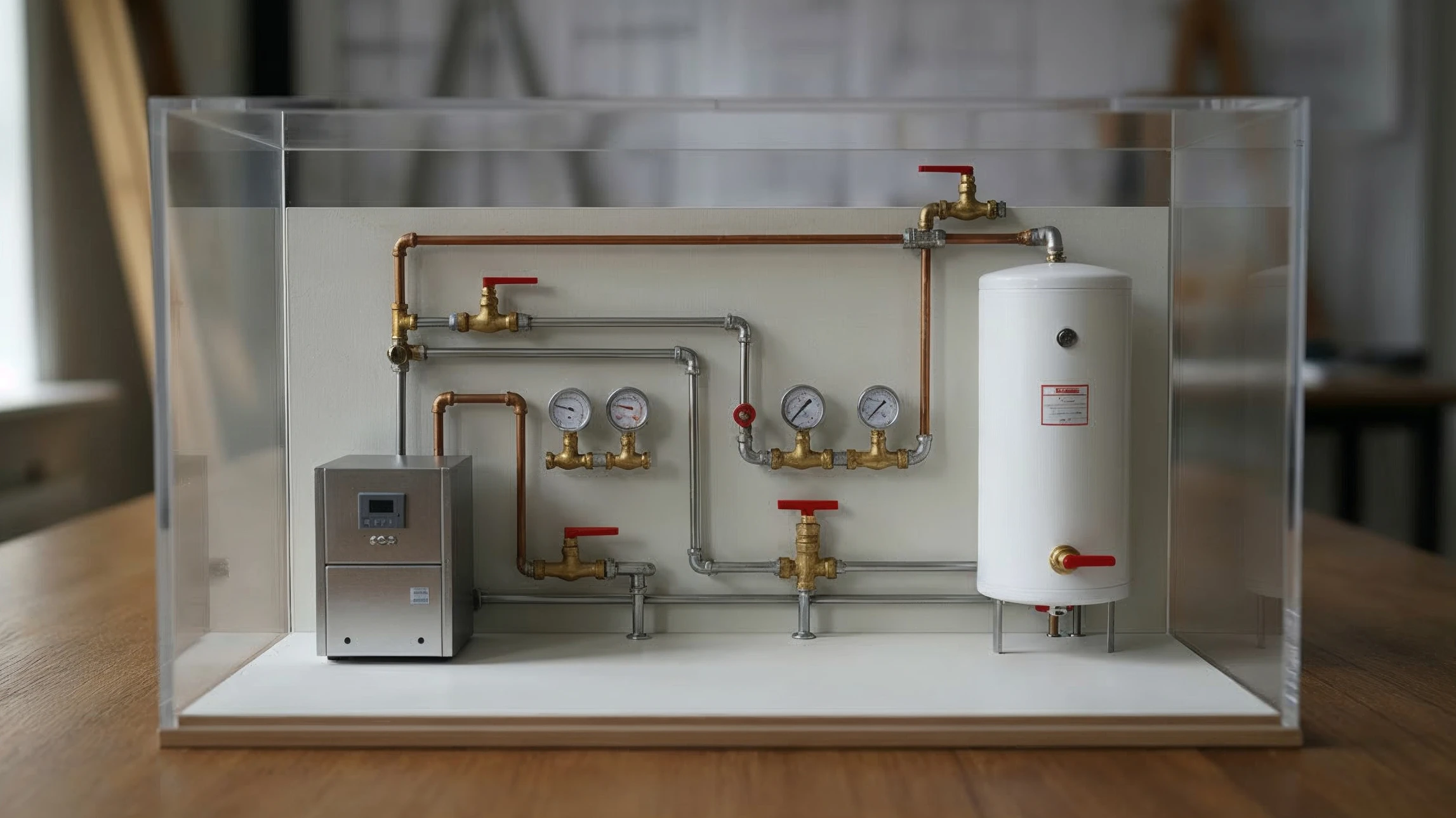 Scène extérieure résidentielle avec maison moderne à toit d'ardoise et système géothermique enterré dans jardin gazonné