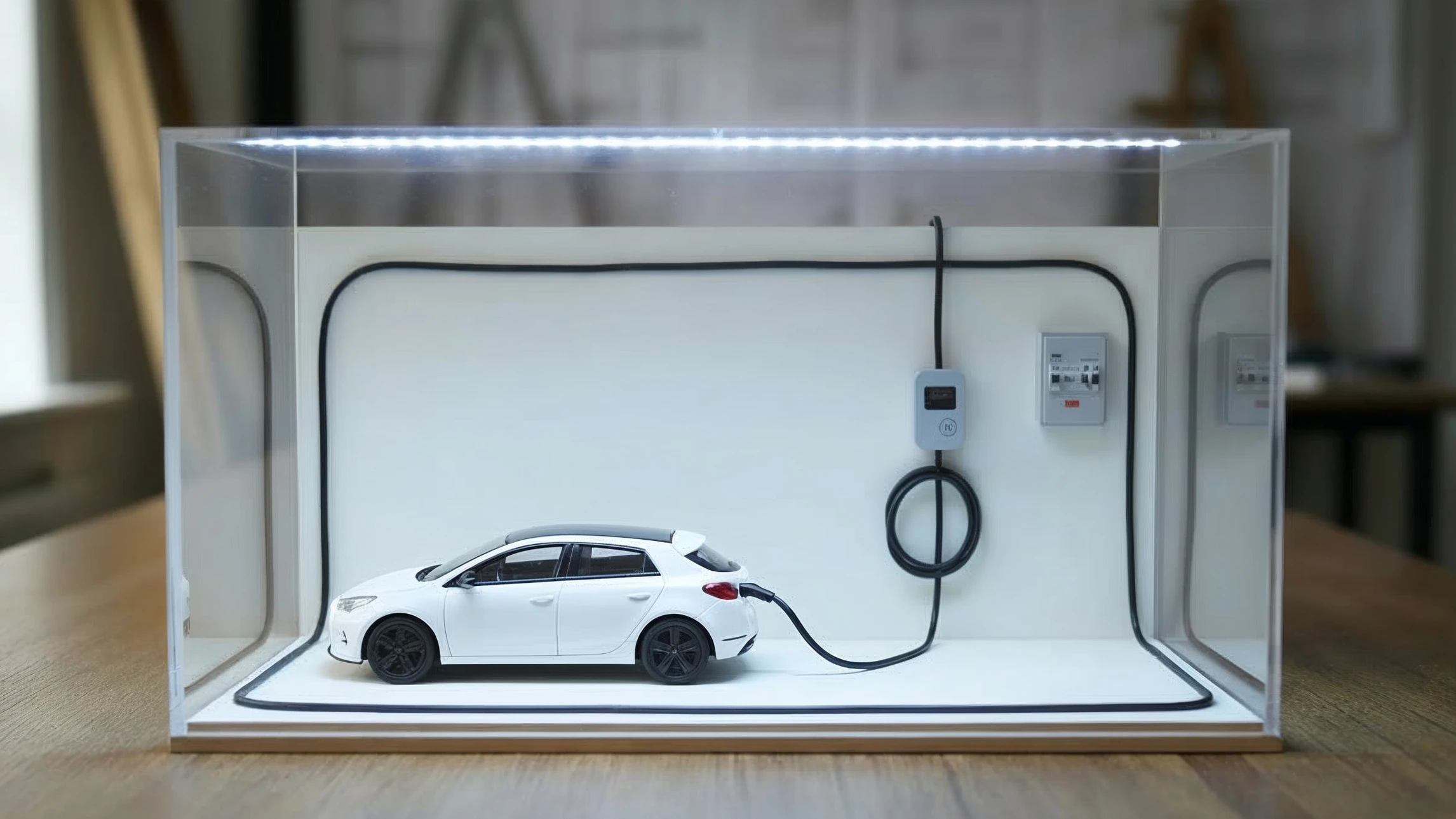 Voiture électrique reliée à une borne de recharge